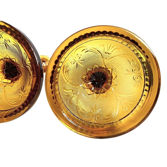 Vtg CandleSticks Tiara Amber Indiana Glass Sandwich1940 8.5"candle holder set 2 - Picture 15 of 16